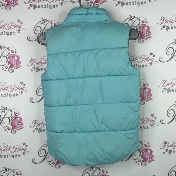 GAP vest puffer zip up warm cozy layer Aqua Blue Puffer Vest - Picture 2 of 7